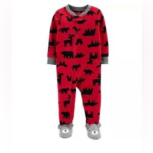 Toddler Carter's Woodland Creatures Fleece Footie Pajamas red black Sz 12m NWT